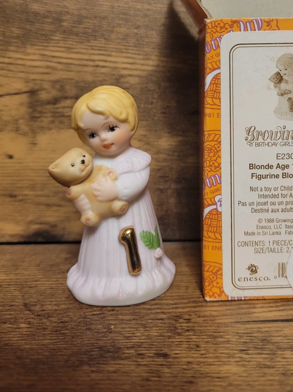 Growing Up Birthday Girls Blonde Age 1 Figurine - Blonde with Bear